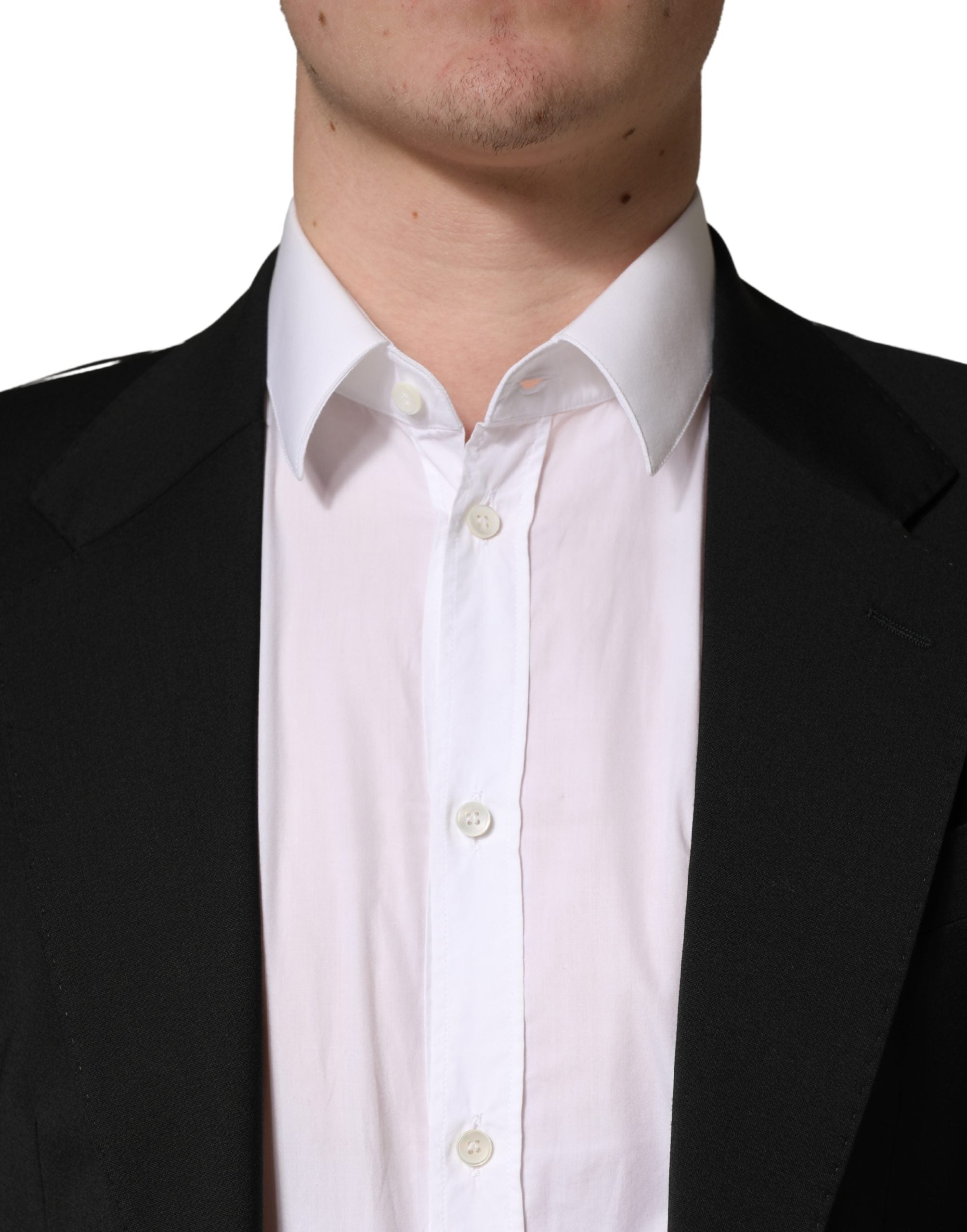 Costume pour homme Dolce & Gabbana en polyester noir avec deux boutons, veste élégante et moderne.