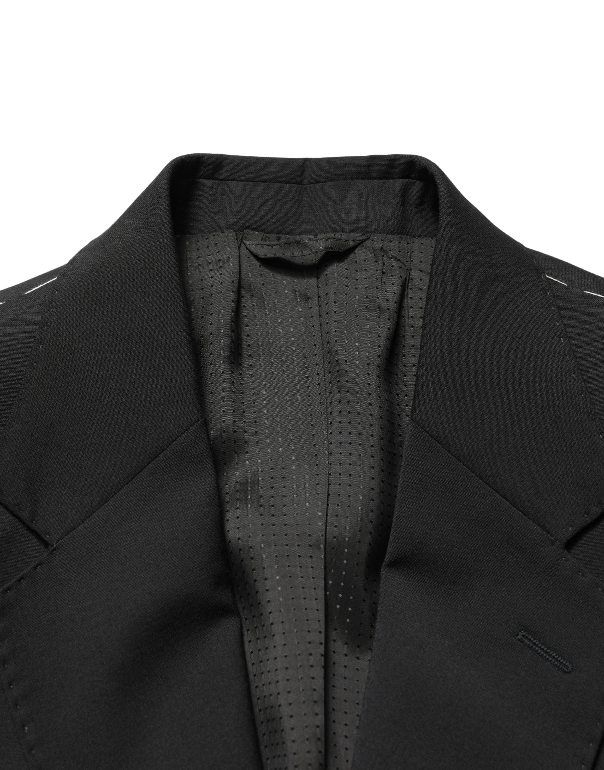 Veste de costume pour homme Dolce & Gabbana en polyester noir avec deux boutons et col classique.