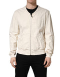 Veste blouson en denim blanc cassé Dolce & Gabbana en coton avec fermeture éclair complète, détails de style décontracté.
