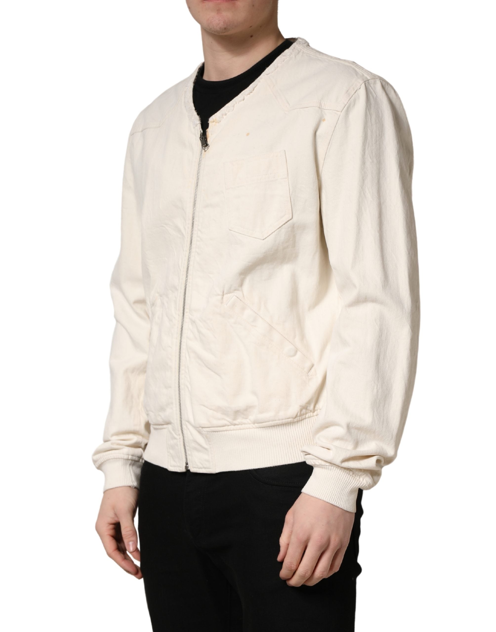 Veste blouson en jean blanc en coton Dolce & Gabbana avec fermeture éclair complète, style décontracté et détail en denim.