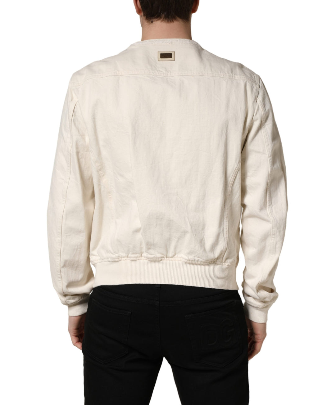 Veste blouson en denim blanc cassé Dolce & Gabbana en coton avec fermeture éclair complète et design élégant.