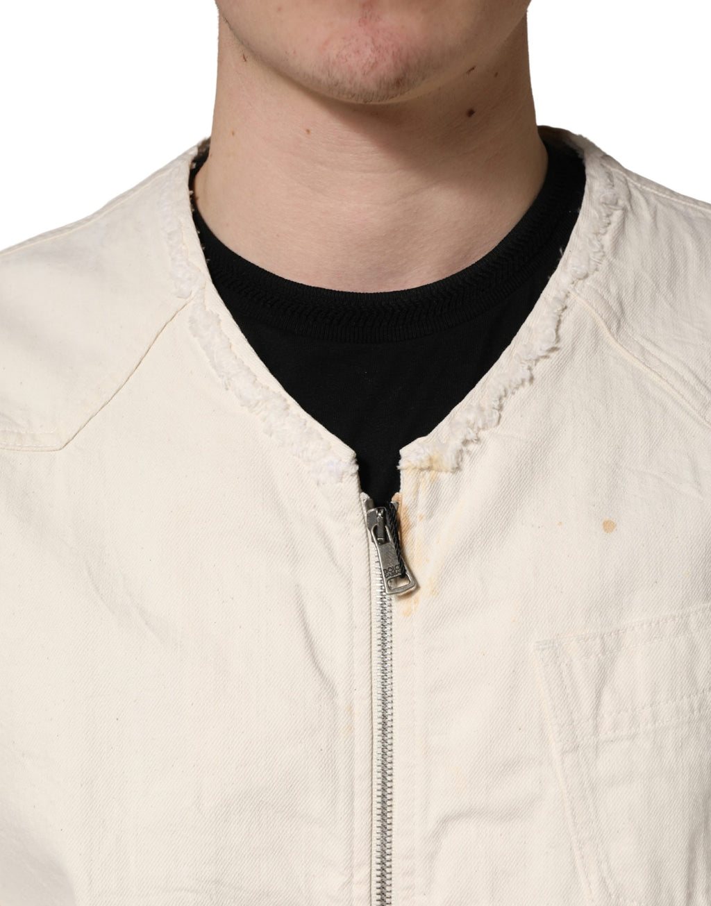 Veste blouson en jean blanc en coton de Dolce & Gabbana avec fermeture éclair complète, style décontracté et chic.