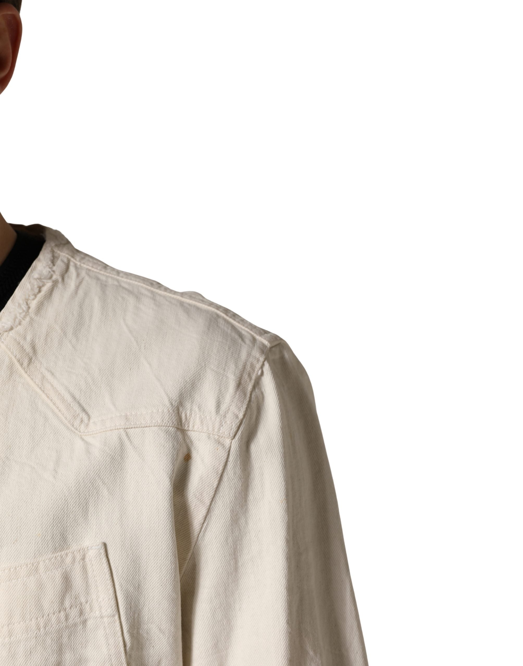 Veste en jean blanche en coton Dolcé & Gabbana, blouson zippé avec détails élégants, style décontracté et sophistiqué.