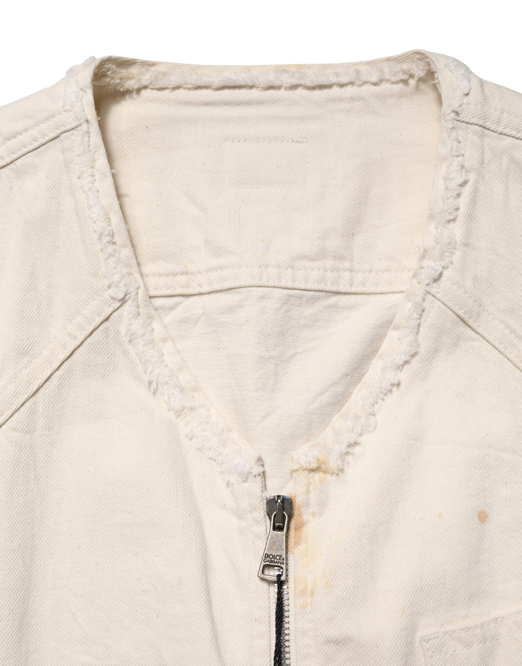 Veste blouson en denim blanc avec fermeture éclair complète de Dolce & Gabbana, en coton, style décontracté.