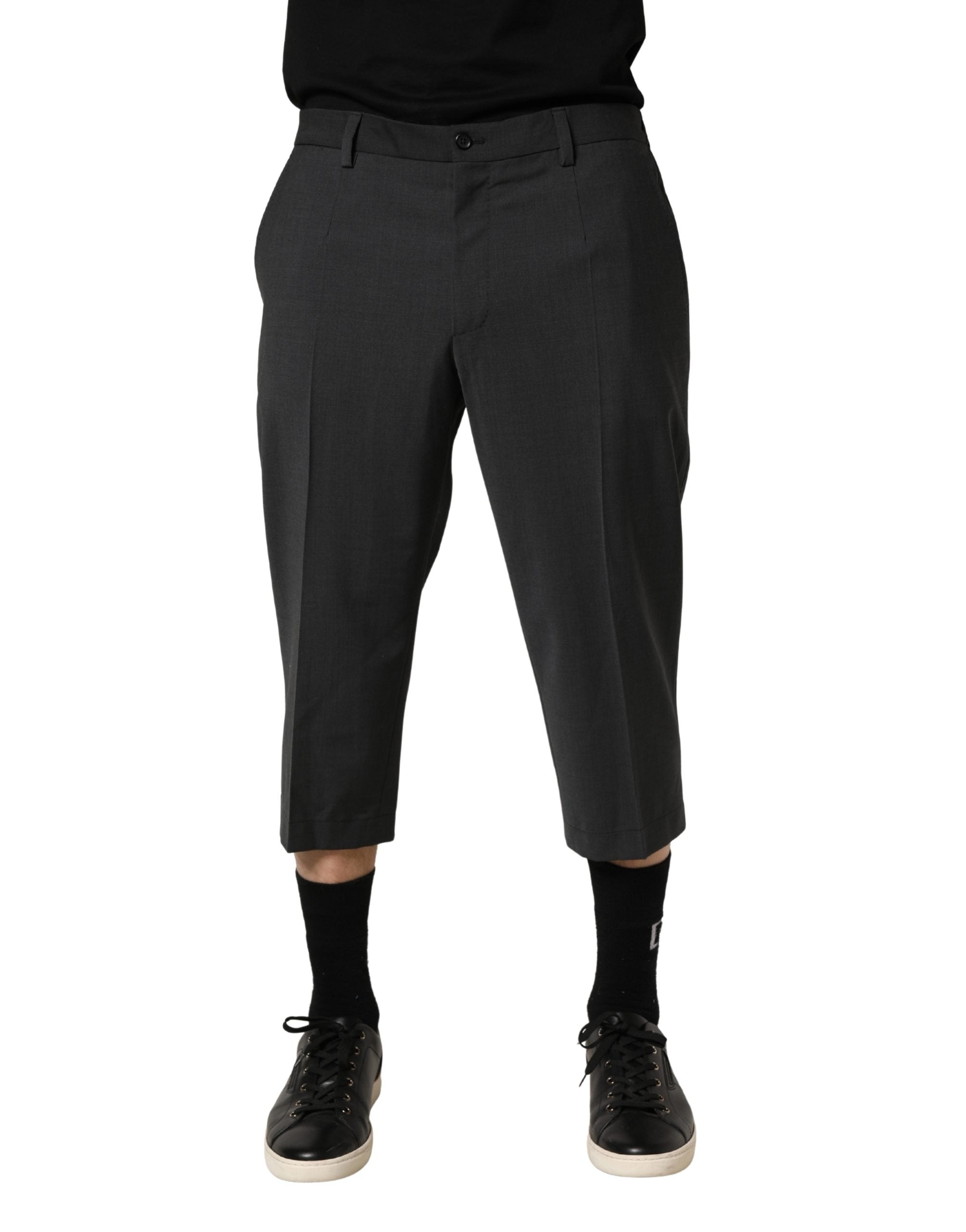 Pantalon chino court en laine gris foncé de Dolce & Gabbana, pantalon élégant pour homme avec coupe ajustée.
