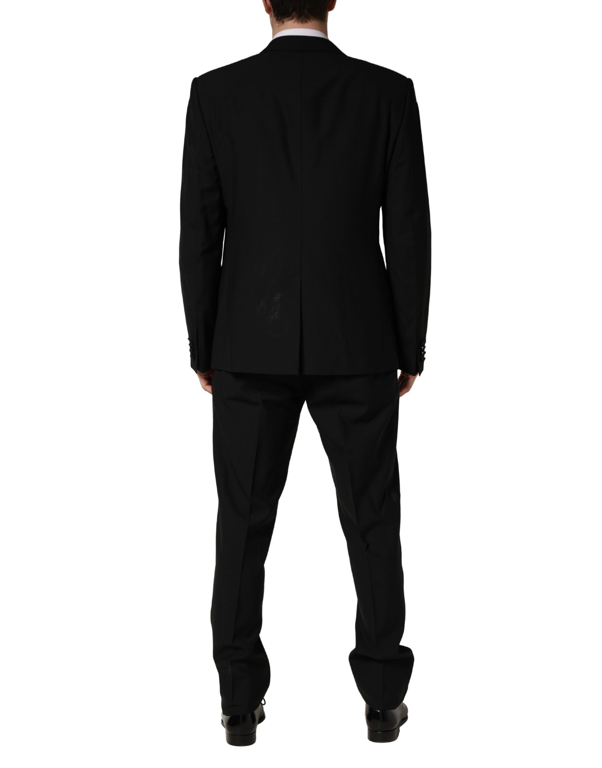 Costume 3 pièces Dolce & Gabbana en laine et soie noir, coupe slim fit, pour homme, avec veste, pantalon et gilet.