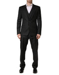 Costume trois pièces noir en laine Dolce & Gabbana pour homme, coupe slim fit, veste, pantalon et gilet élégants.