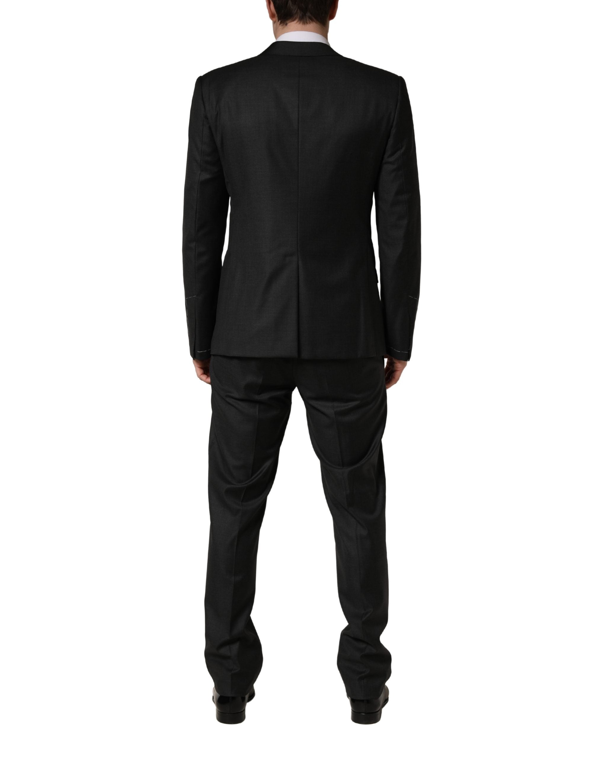 Costume homme en laine noire Dolce & Gabbana, costume 3 pièces ajusté, élégant et formel pour occasions spéciales.