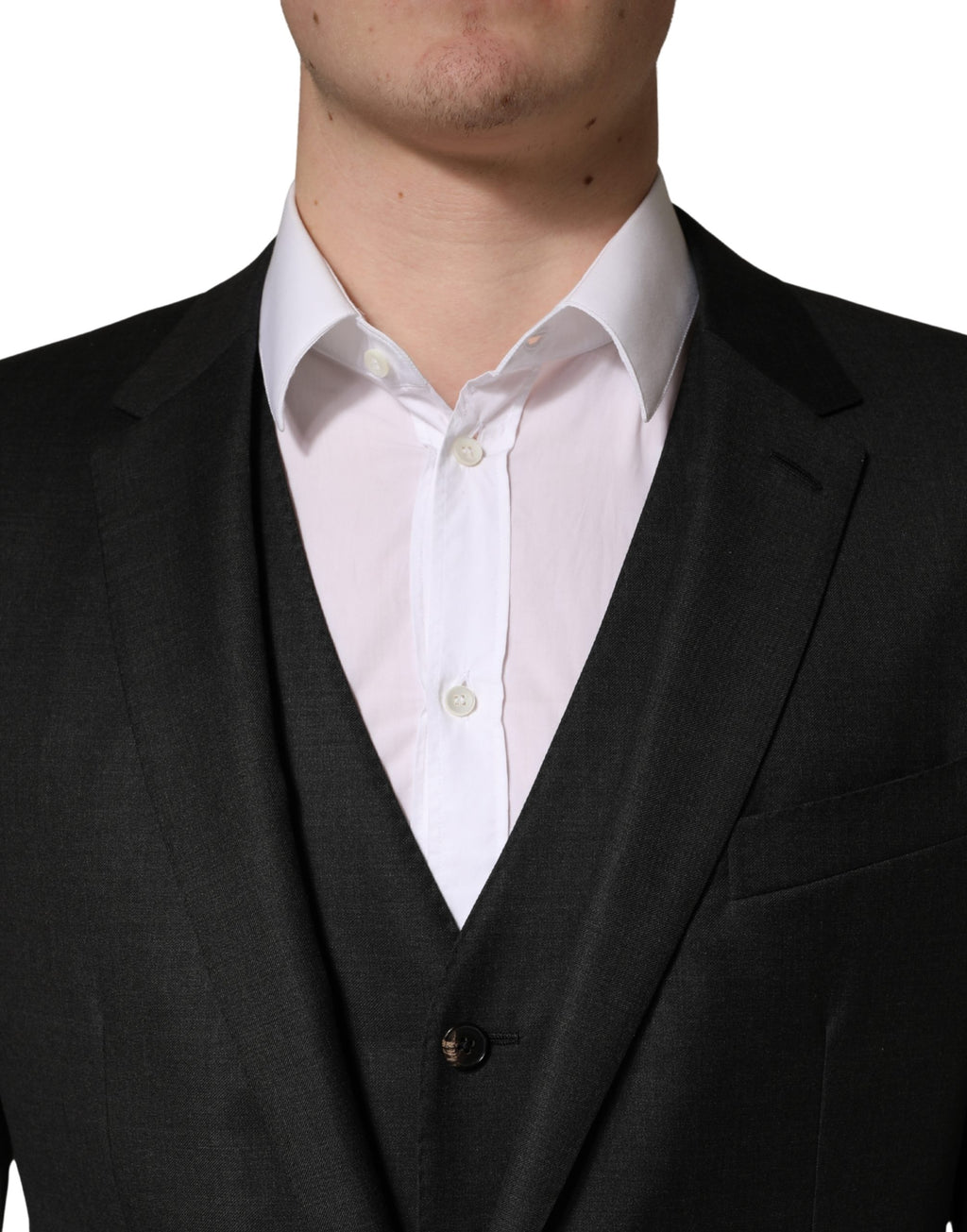 costume homme en laine noire Dolce & Gabbana, costume trois pièces ajusté, style formel élégant et moderne