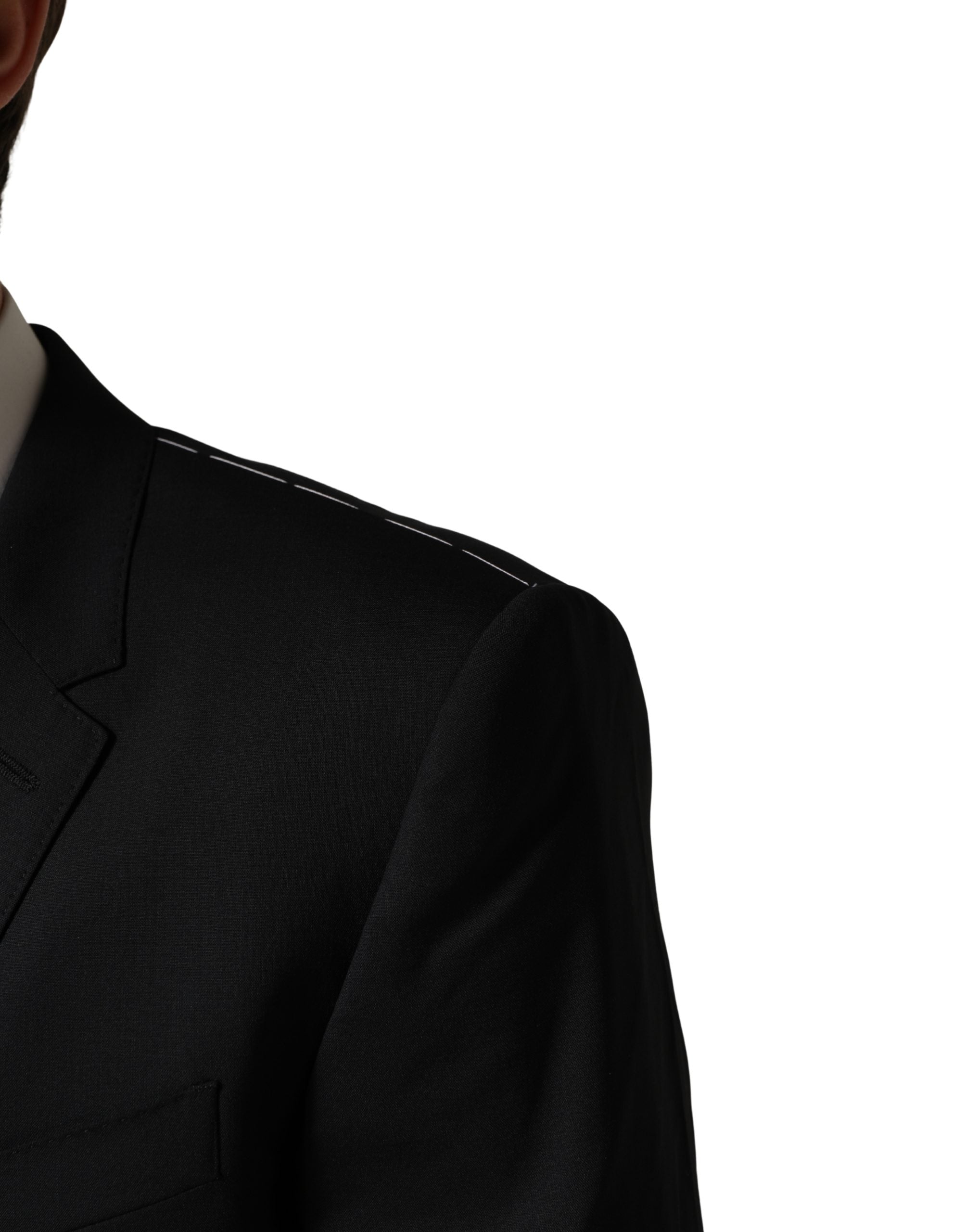 Costume homme noir en laine Dolce & Gabbana, costume trois pièces ajusté et élégant pour occasions formelles.