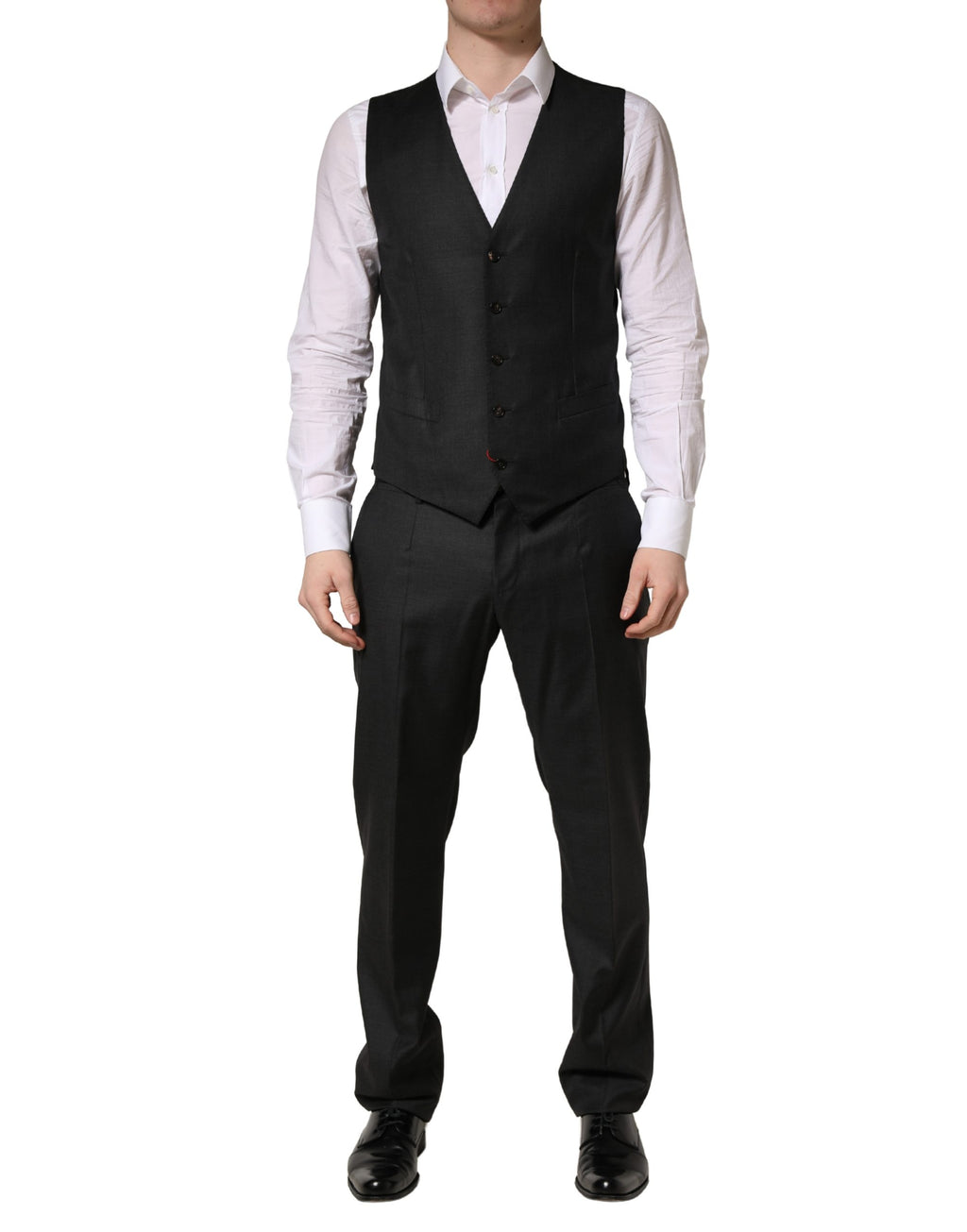 Costume trois pièces homme Dolce & Gabbana en laine noire, coupe slim, élégant et formel.