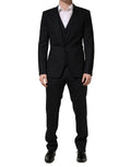 Costume homme Dolce & Gabbana en laine noire à 2 boutons, costume trois pièces formel avec veste, pantalon et gilet.