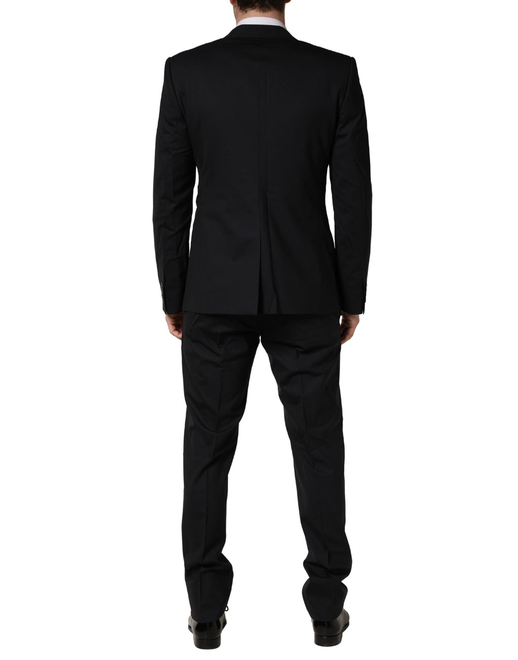Costume homme en laine noire Dolce & Gabbana, ensemble 3 pièces avec 2 boutons pour occasions formelles.