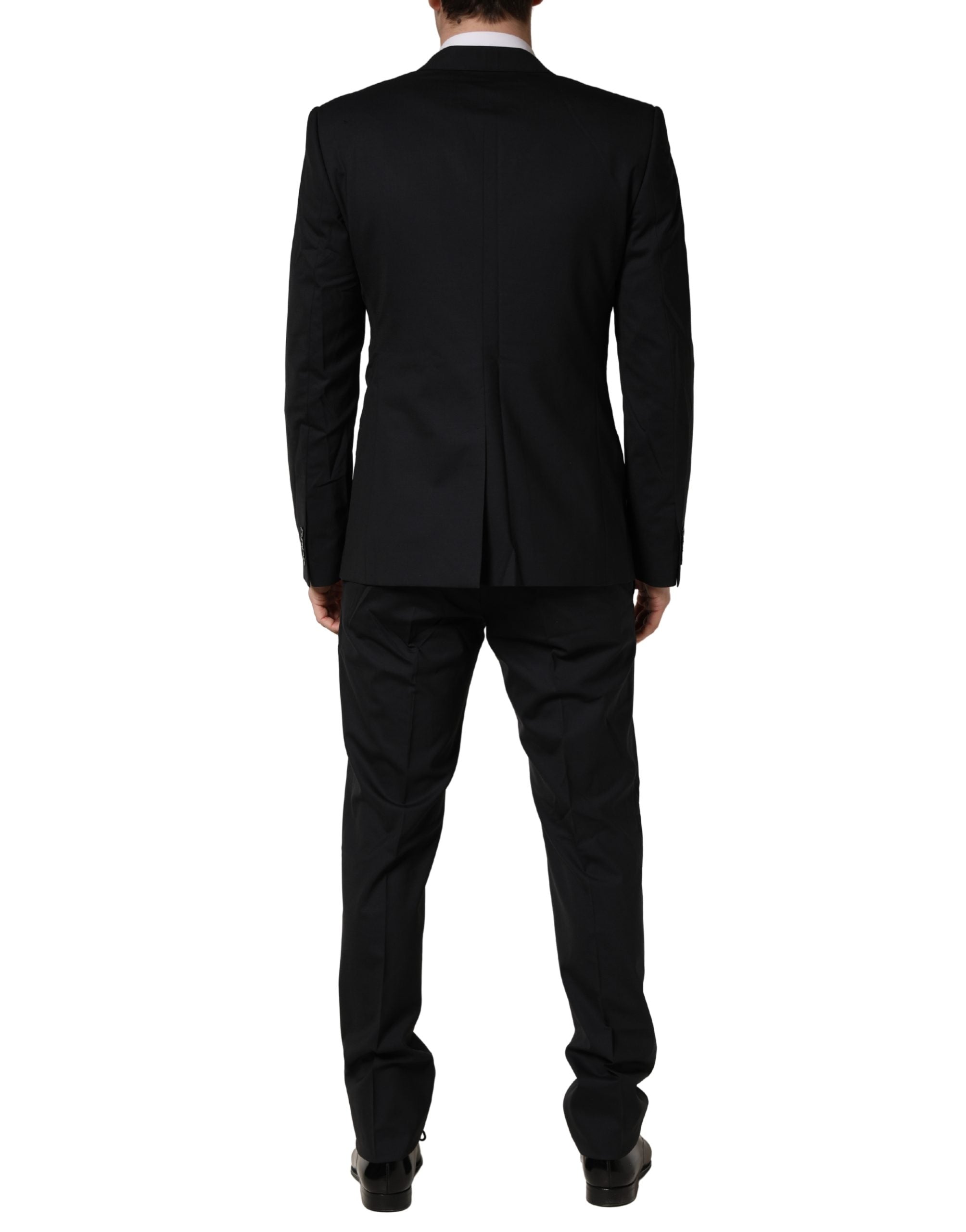 Costume homme en laine noire Dolce & Gabbana, ensemble 3 pièces avec 2 boutons pour occasions formelles.