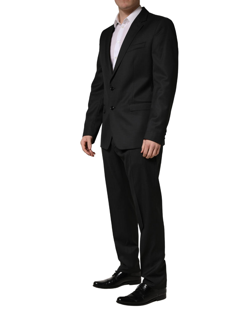 Costume formel homme Dolce & Gabbana en laine noire avec deux boutons, costume deux pièces élégant et sophistiqué.