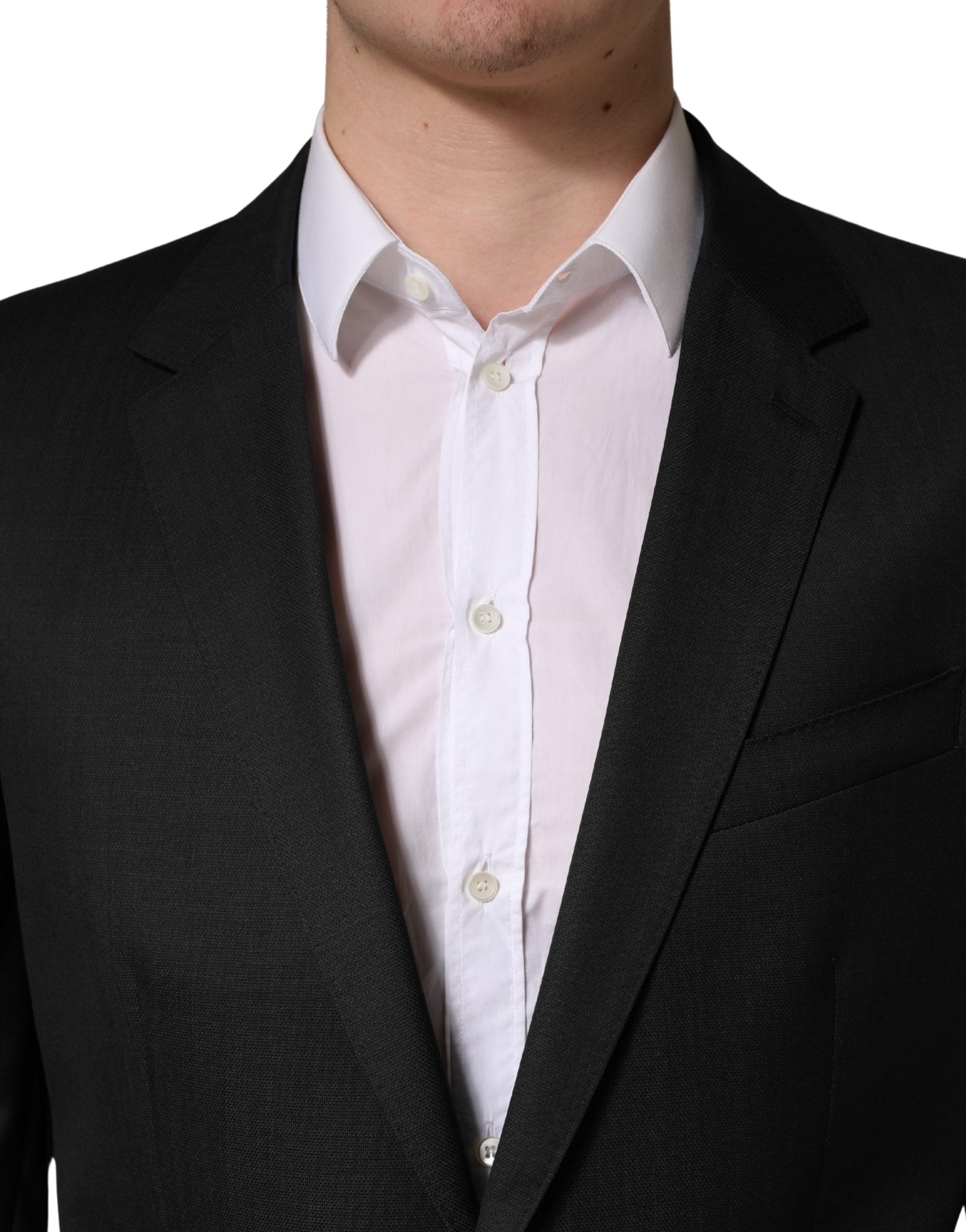 Costume formel en laine noire Dolce & Gabbana à deux boutons, costume deux pièces élégant et sophistiqué pour homme.
