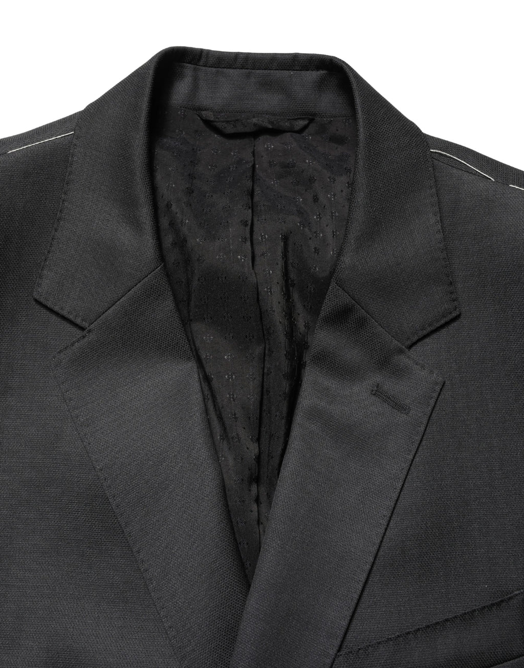 Costume formel deux pièces en laine noire Dolce & Gabbana avec deux boutons, costume élégant pour occasions spéciales.