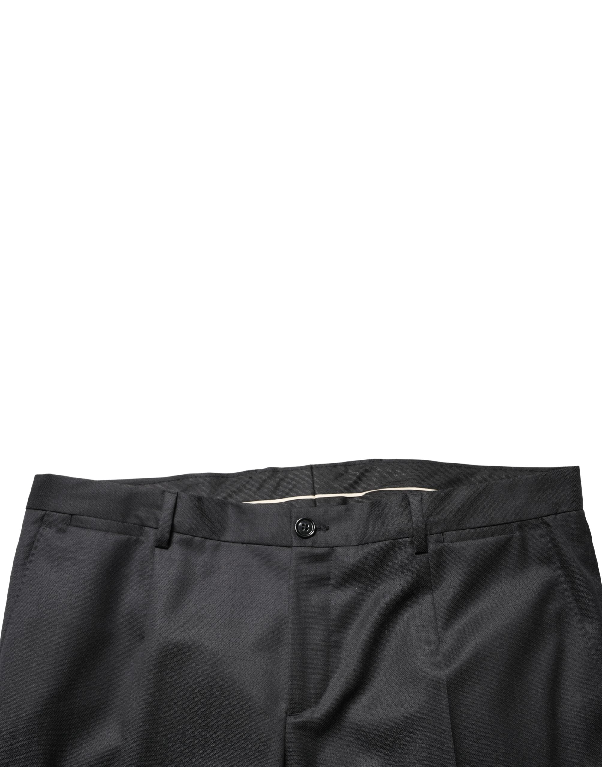Costume deux pièces noir en laine Dolce & Gabbana avec deux boutons, style formel et élégant pour homme.