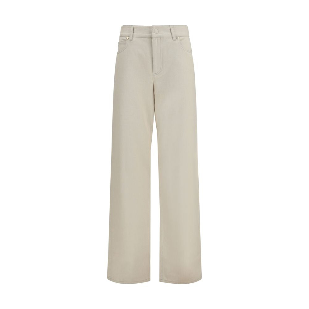 Pantalon en jean beige droit en coton de la marque Fendi, vue de face, détail des coutures et coupe classique.