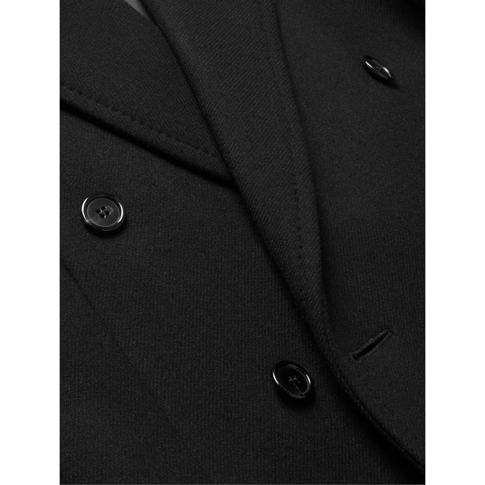 Manteau en laine noir Saint Laurent pour homme, coupe classique avec col et boutons visibles, élégant et chaud.