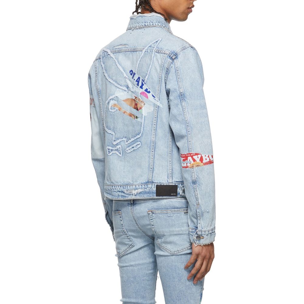 Veste en jean en coton bleu Amiri, style décontracté avec détails classiques, vue de face sur fond neutre.