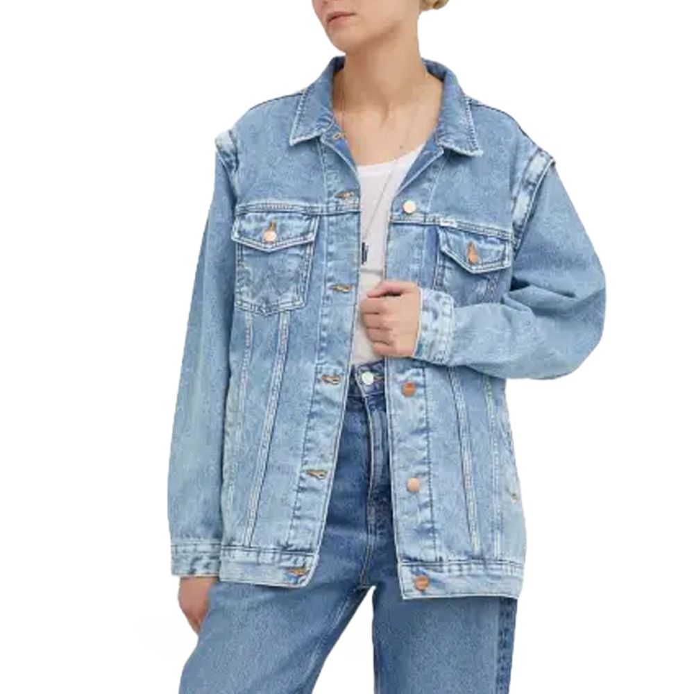 Veste en denim bleu en coton de la marque Amiri, avec détails de couture et coupe moderne, vue de face.