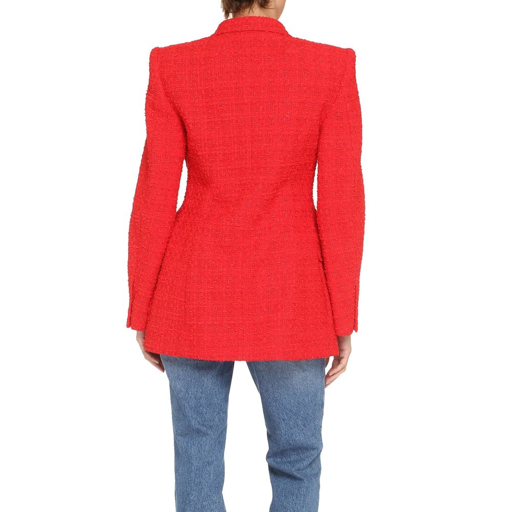 Blazer en coton multicolore de Balenciaga, coupe élégante et moderne, présenté sur mannequin.