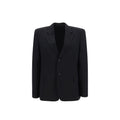 Veste longue en laine noire Balenciaga, design élégant et moderne, visible avec col et manches longues, vue de face.