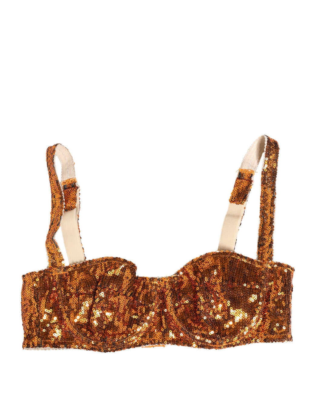 Soutien-gorge balconnet Dolce & Gabbana doré à sequins, lingerie raffinée et élégante, avec détails scintillants et design sophistiqué.