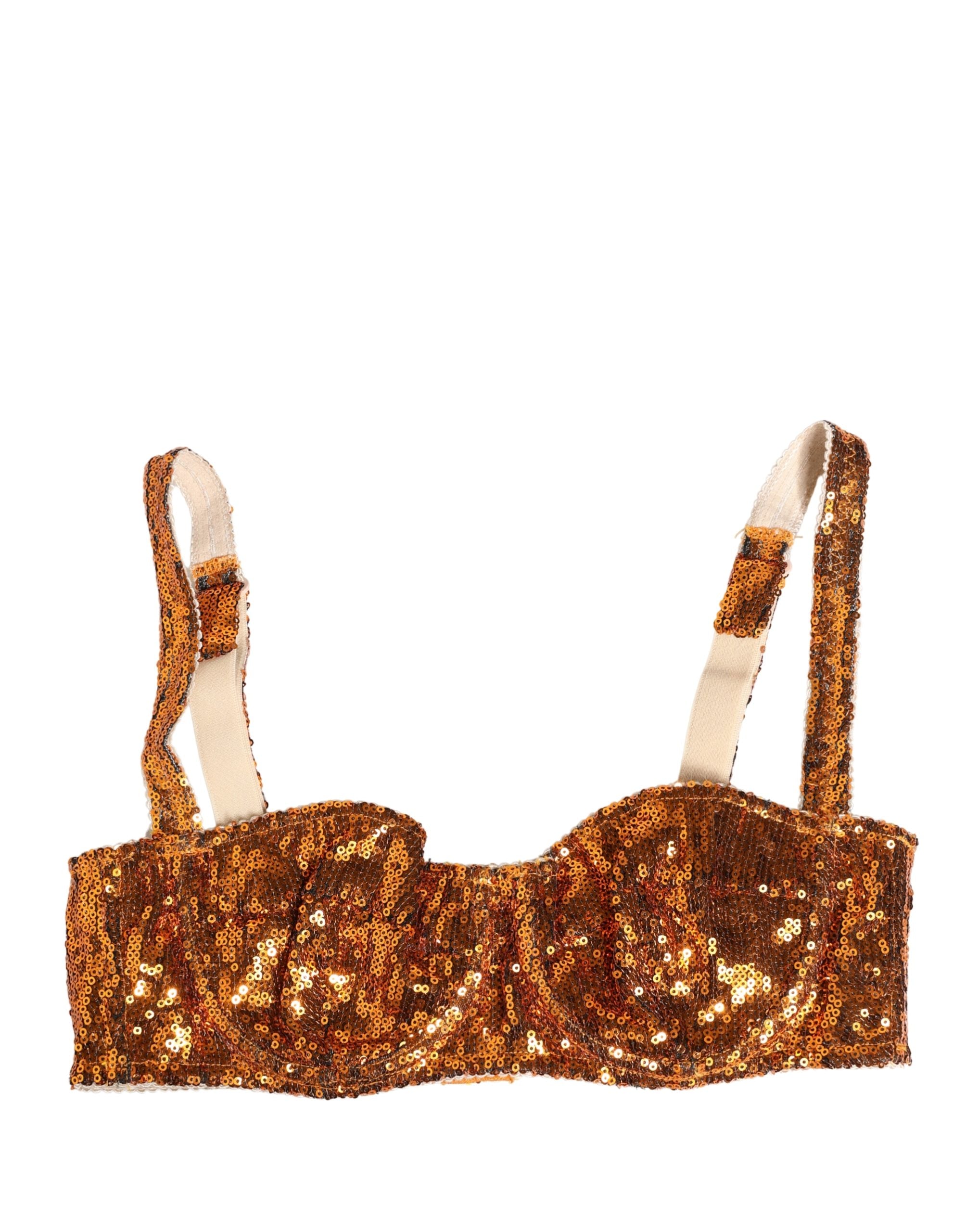 Soutien-gorge balconnet Dolce & Gabbana doré à sequins, lingerie raffinée et élégante, avec détails scintillants et design sophistiqué.