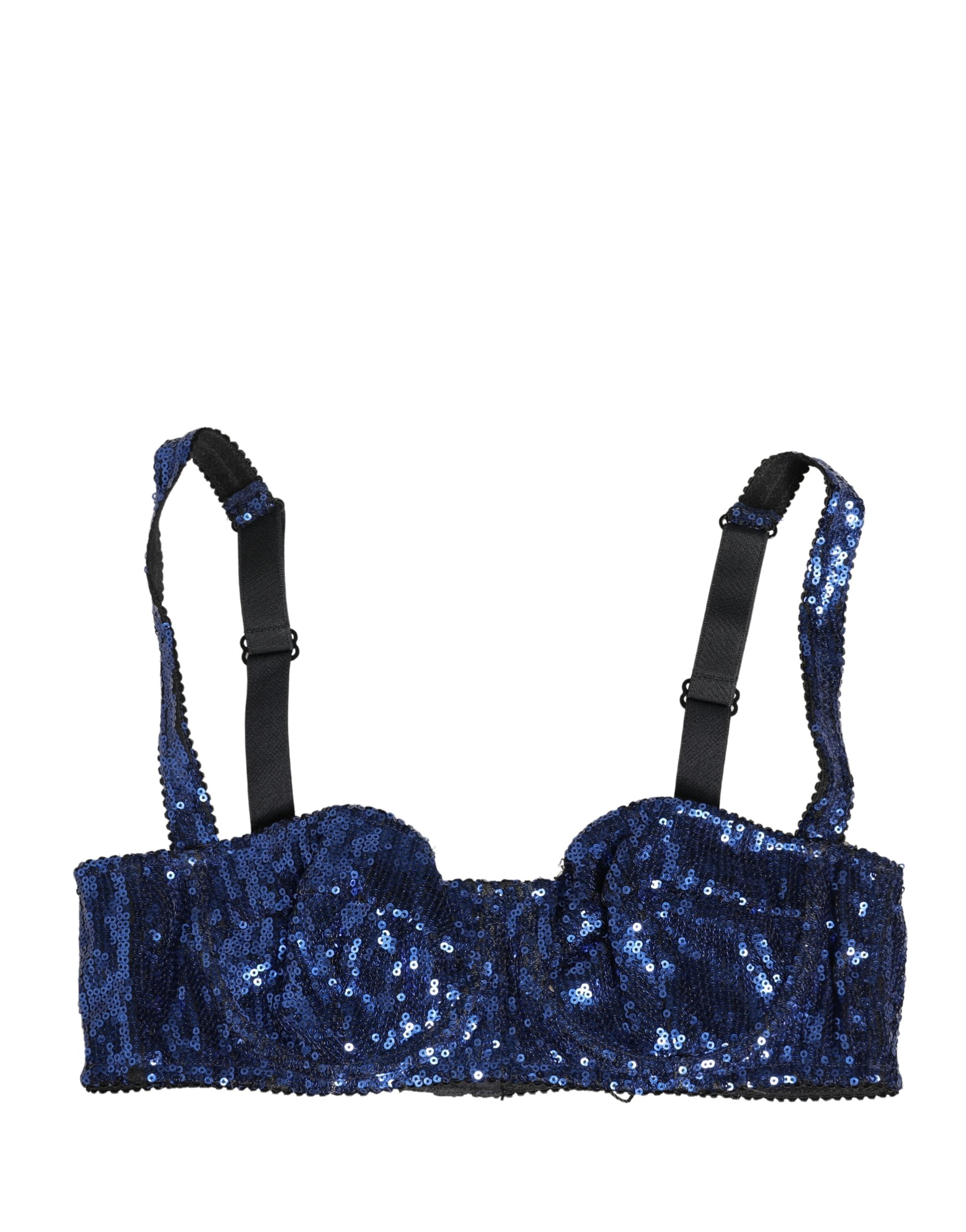 Soutien-gorge balconnet Dolce & Gabbana bleu à sequins, sous-vêtements élégants avec détails scintillants et finition sophistiquée.