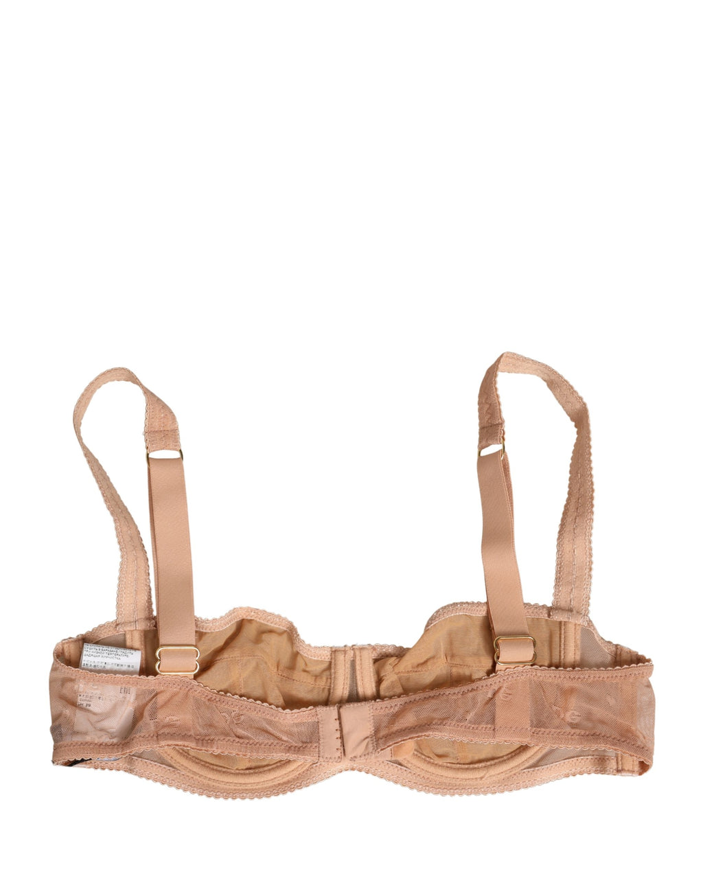 Soutien-gorge balconnet en dentelle beige avec armatures, marque Dolce & Gabbana, tissu mesh transparent, lingerie élégante.