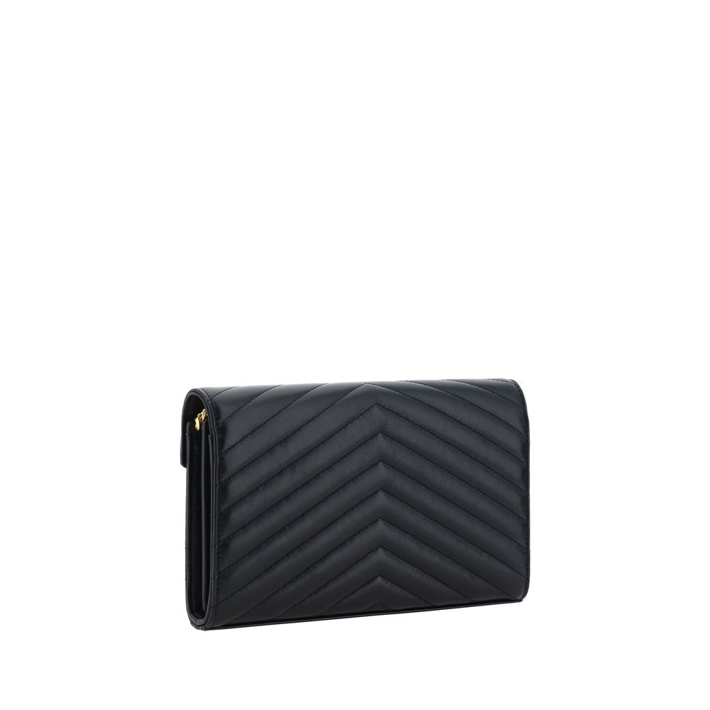 Sac à épaule noir en agneau Saint Laurent Ovis Aries, avec détails élégants et finition raffinée.