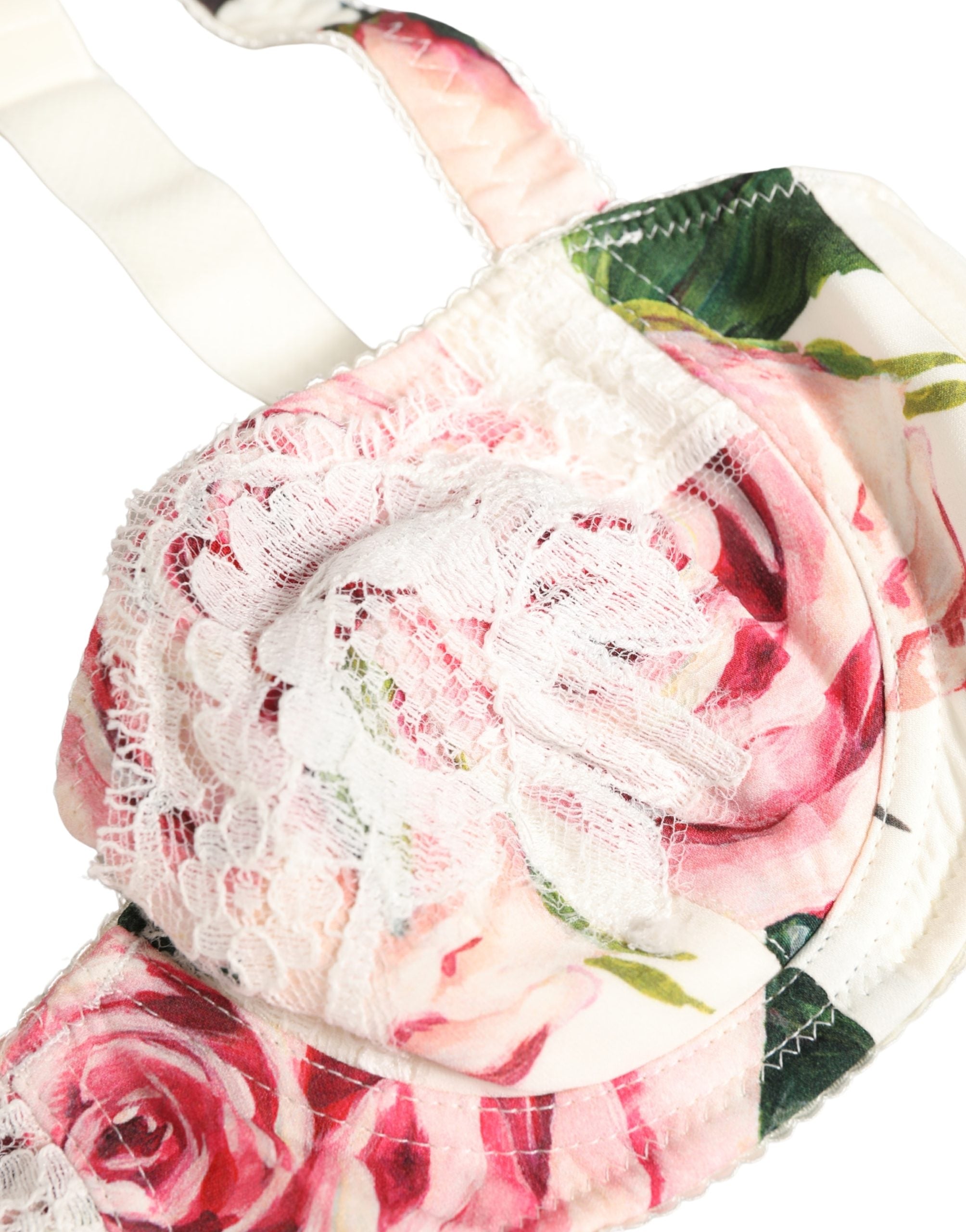 Sous-vêtements Dolce & Gabbana en dentelle florale multicolore avec armature semi-rembourrée, style élégant et féminin.