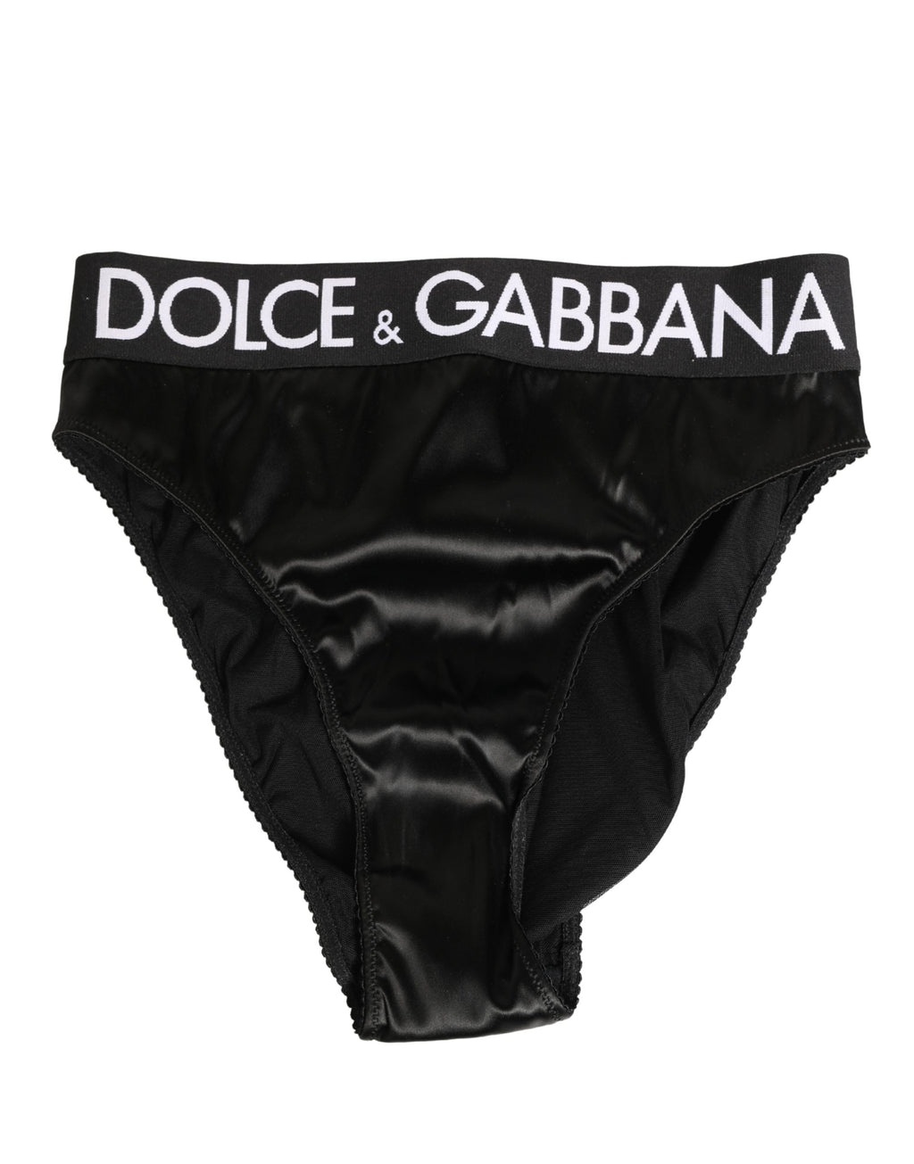 Culotte noire en satin à taille haute Dolce & Gabbana avec logo pour femme, sous-vêtement élégant et confortable.