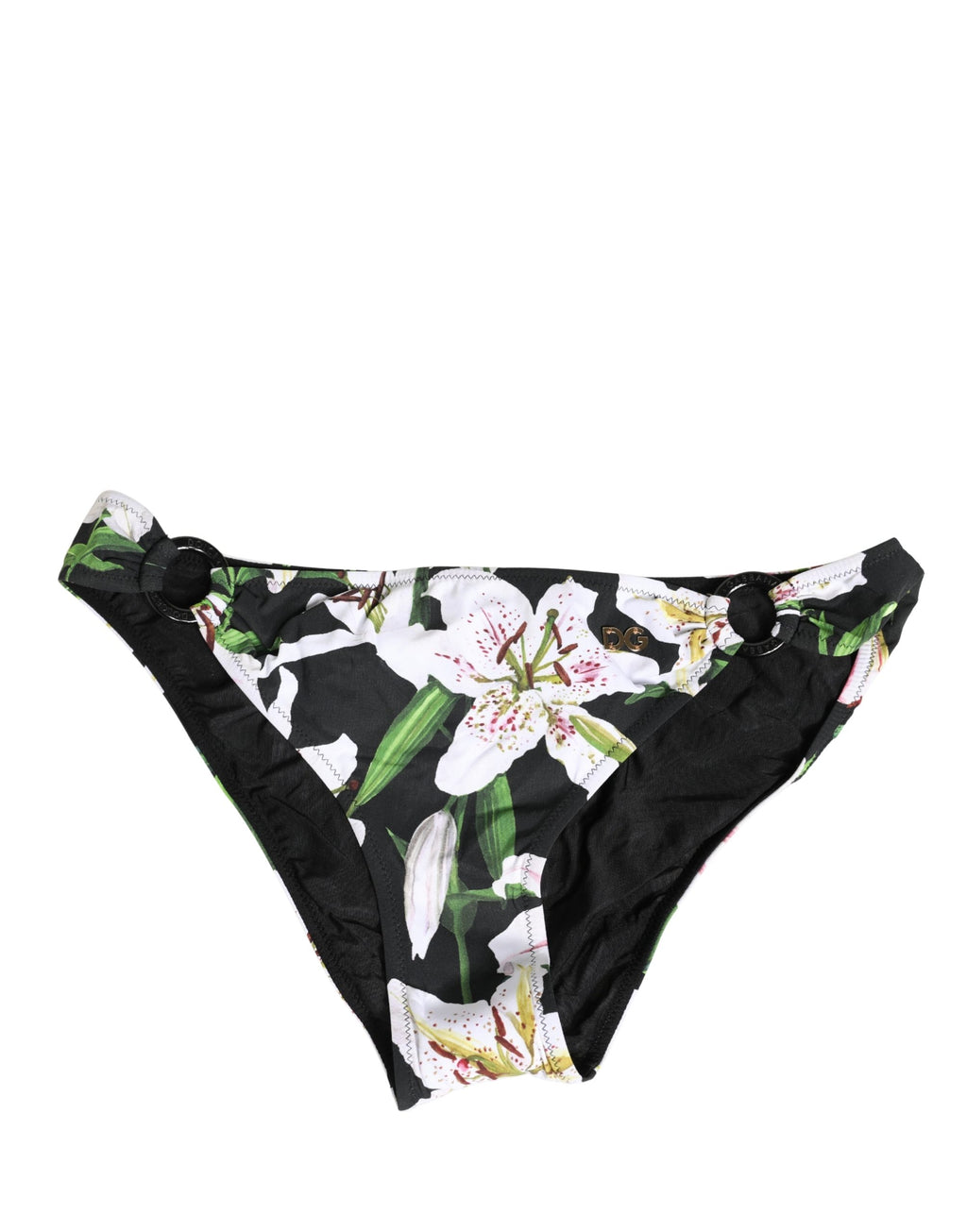 Maillot de bain Dolce & Gabbana en nylon noir avec imprimé lys, design élégant pour la plage et la baignade.