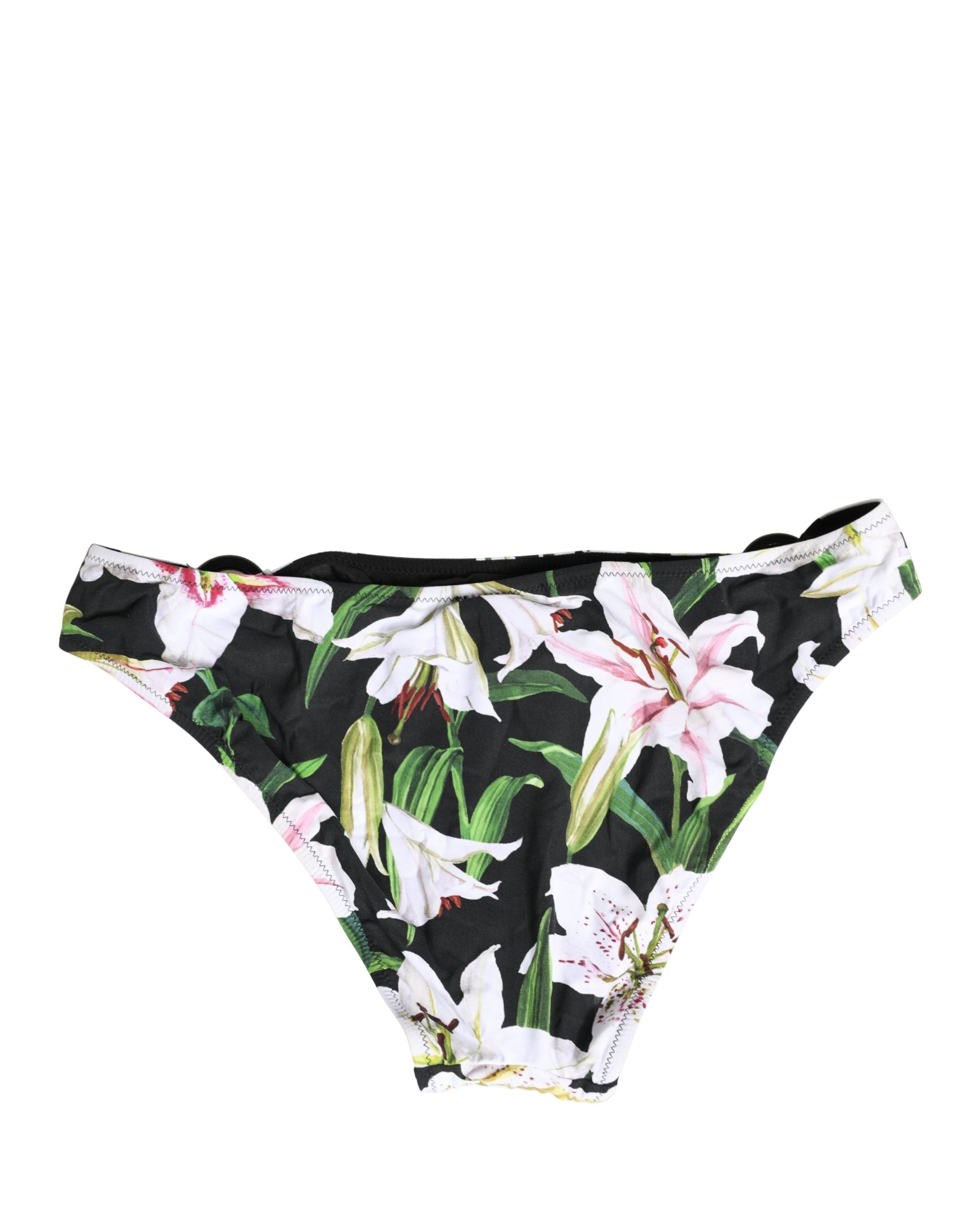 Maillot de bain Dolce & Gabbana en nylon noir avec imprimé lys, style plage et plagewear élégant.