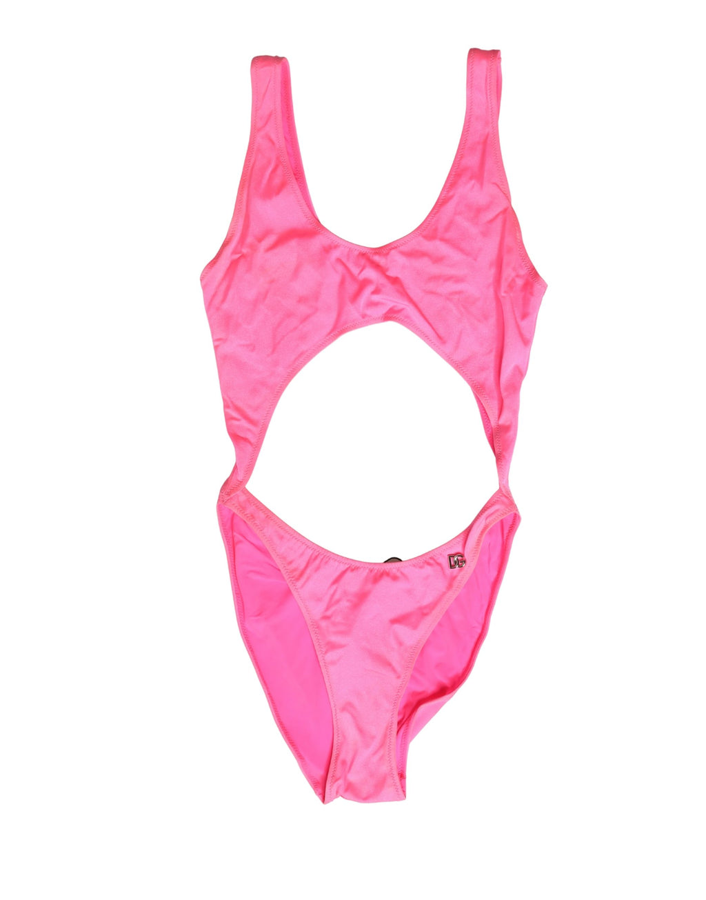 Maillot de bain une pièce rose Dolce & Gabbana à découpes, coupe haute, élégant et ajusté pour femmes.