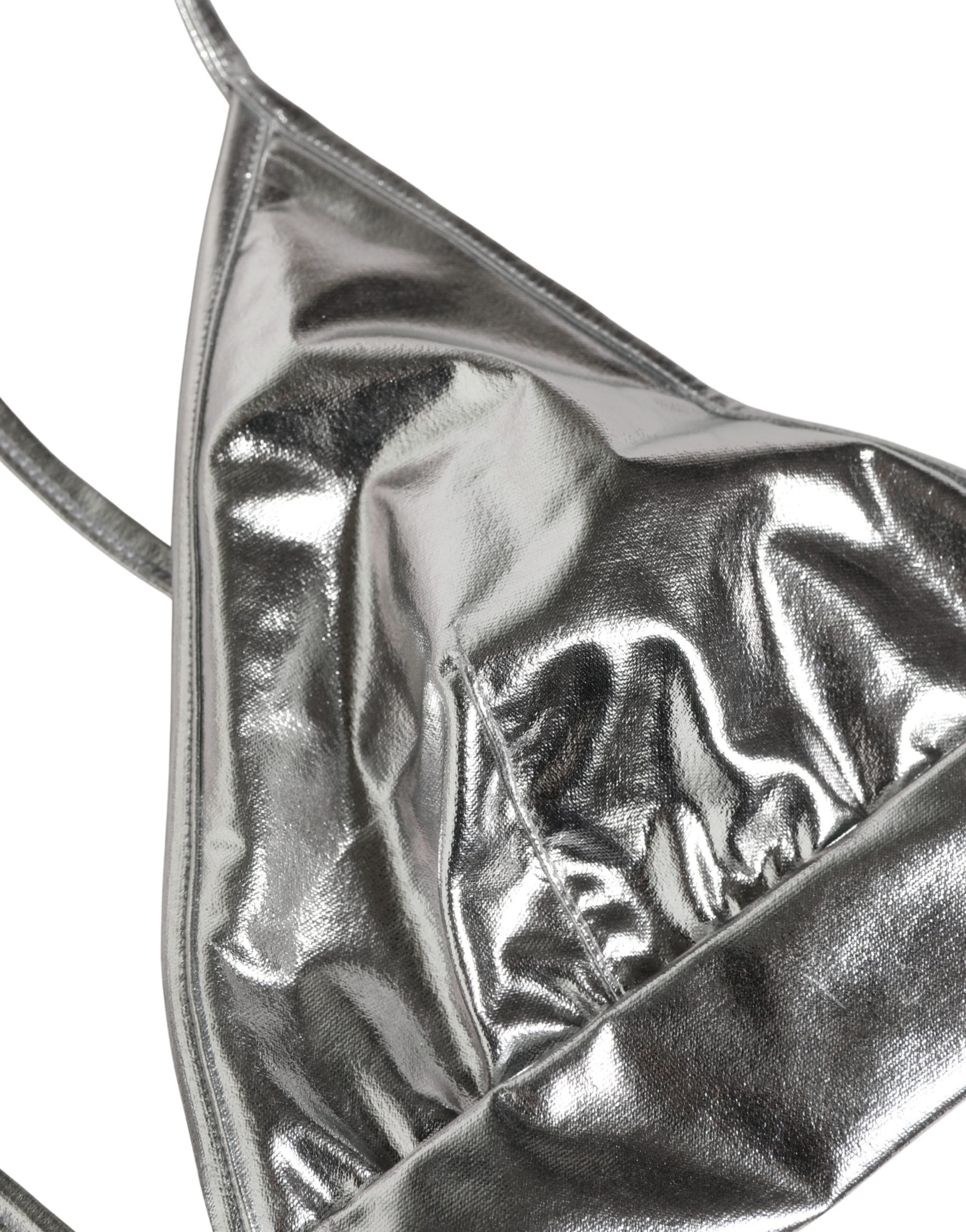 Top bustier sans manches en métal argenté de Dolce & Gabbana, coupe courte et ajustée, avec un fini brillant élégant.