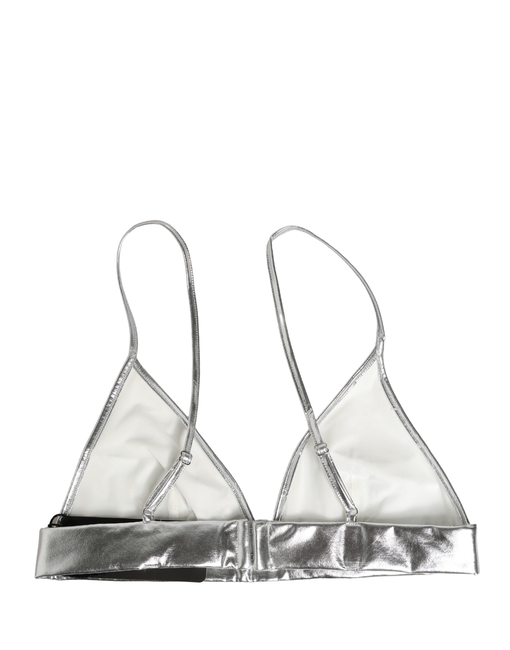 Top bustier sans manches en métal argenté de Dolce & Gabbana, coupe courte et élégant, idéal pour un look sophistiqué.