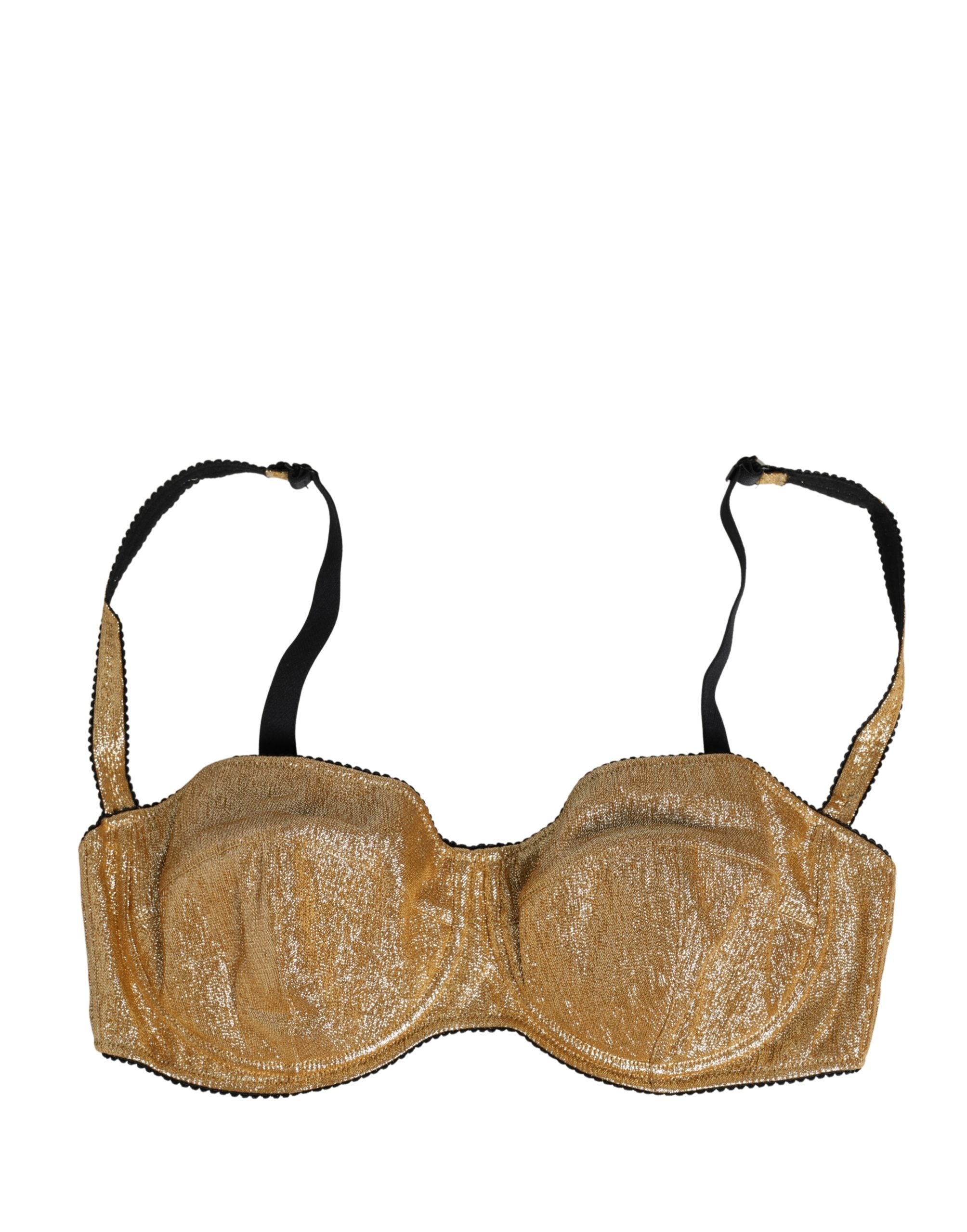 Soutien-gorge balconnet Dolce & Gabbana en or avec armatures, bonnet semi-rembourré, sous-vêtements élégants et sophistiqués.