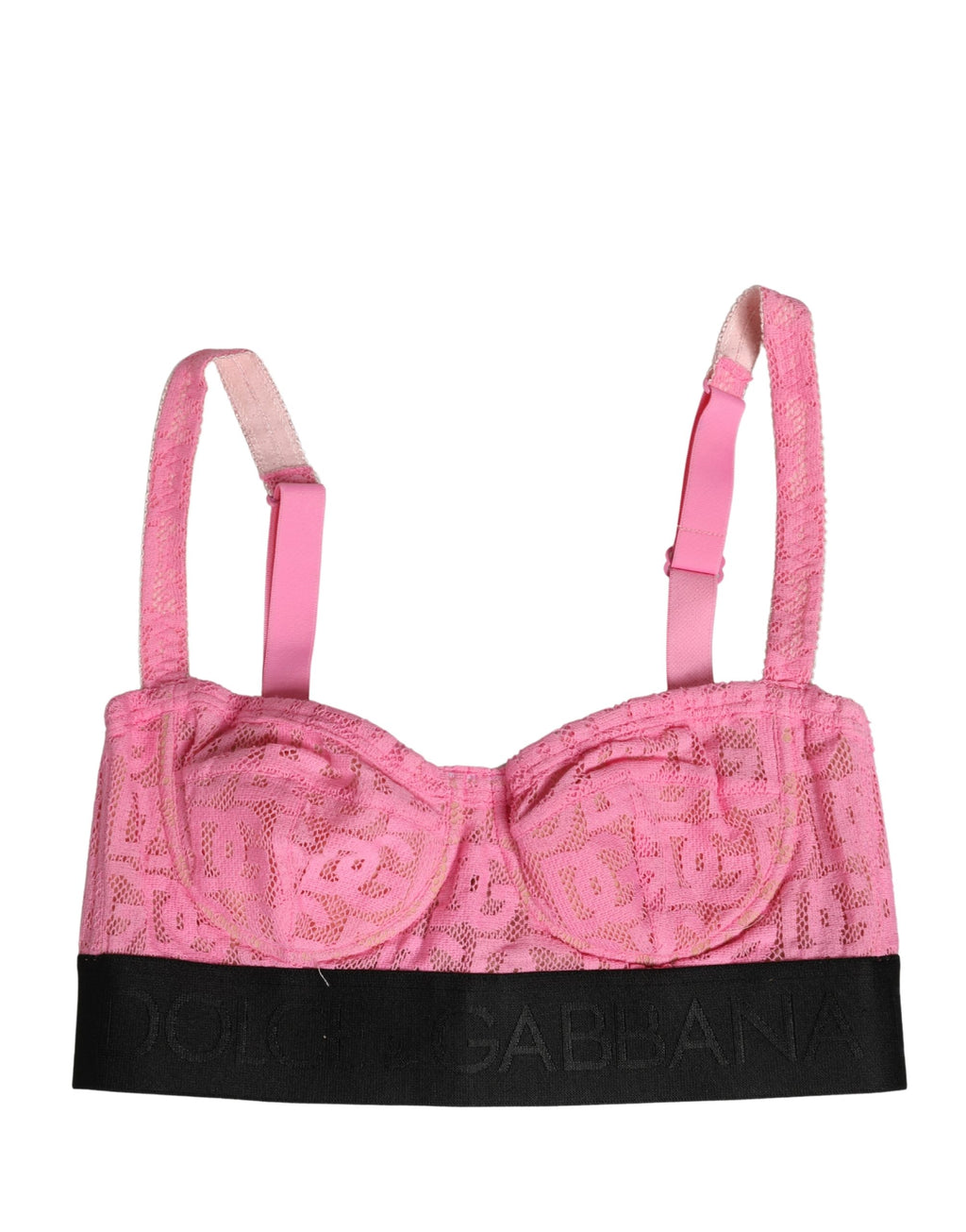 Soutien-gorge balconnet Dolce & Gabbana rose avec armatures, semi-padding, sous-vêtements élégants en dentelle rose.