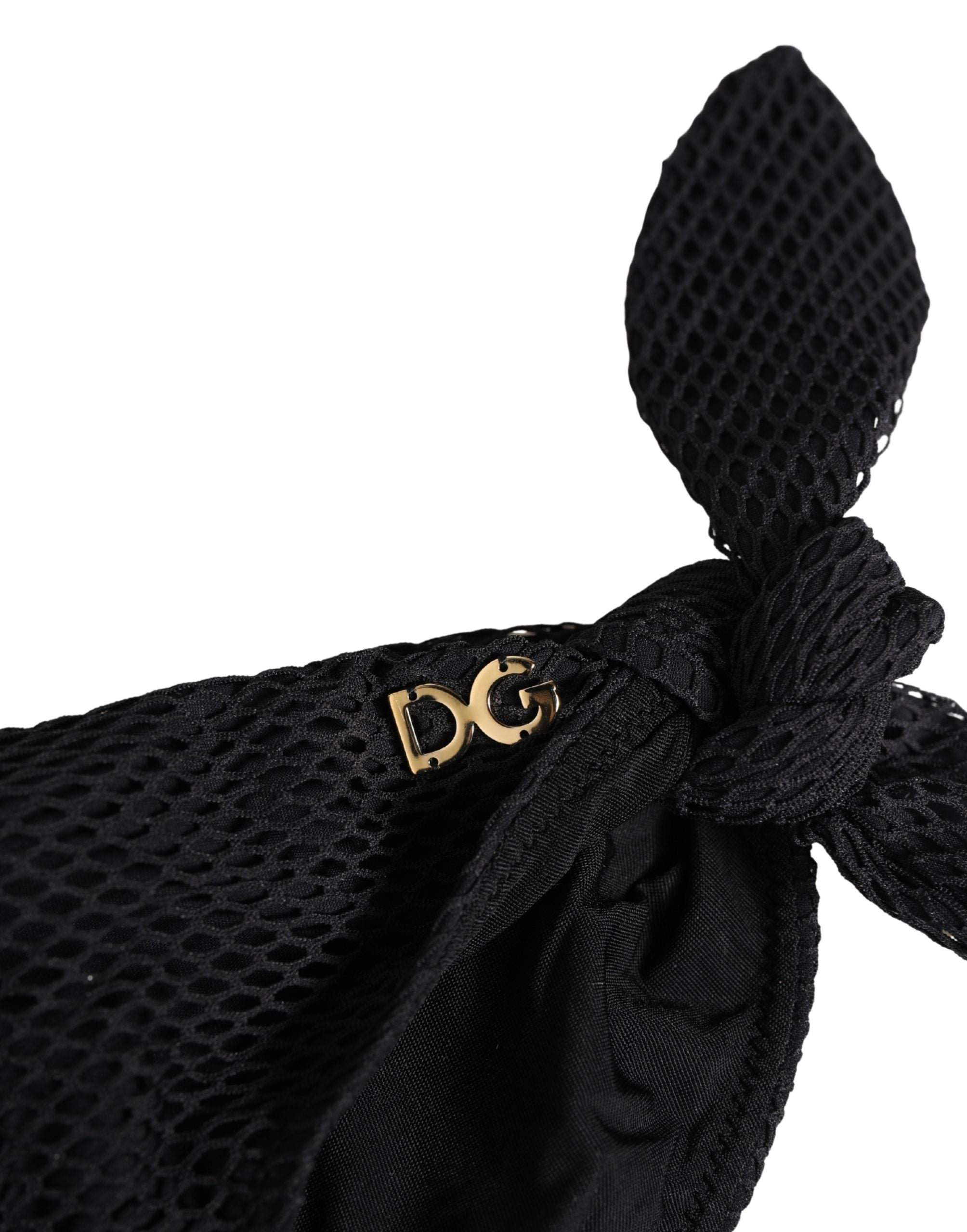 Bas de bikini noir Dolce & Gabbana avec liens sur les côtés et logo DG, parfait pour la plage et la baignade.