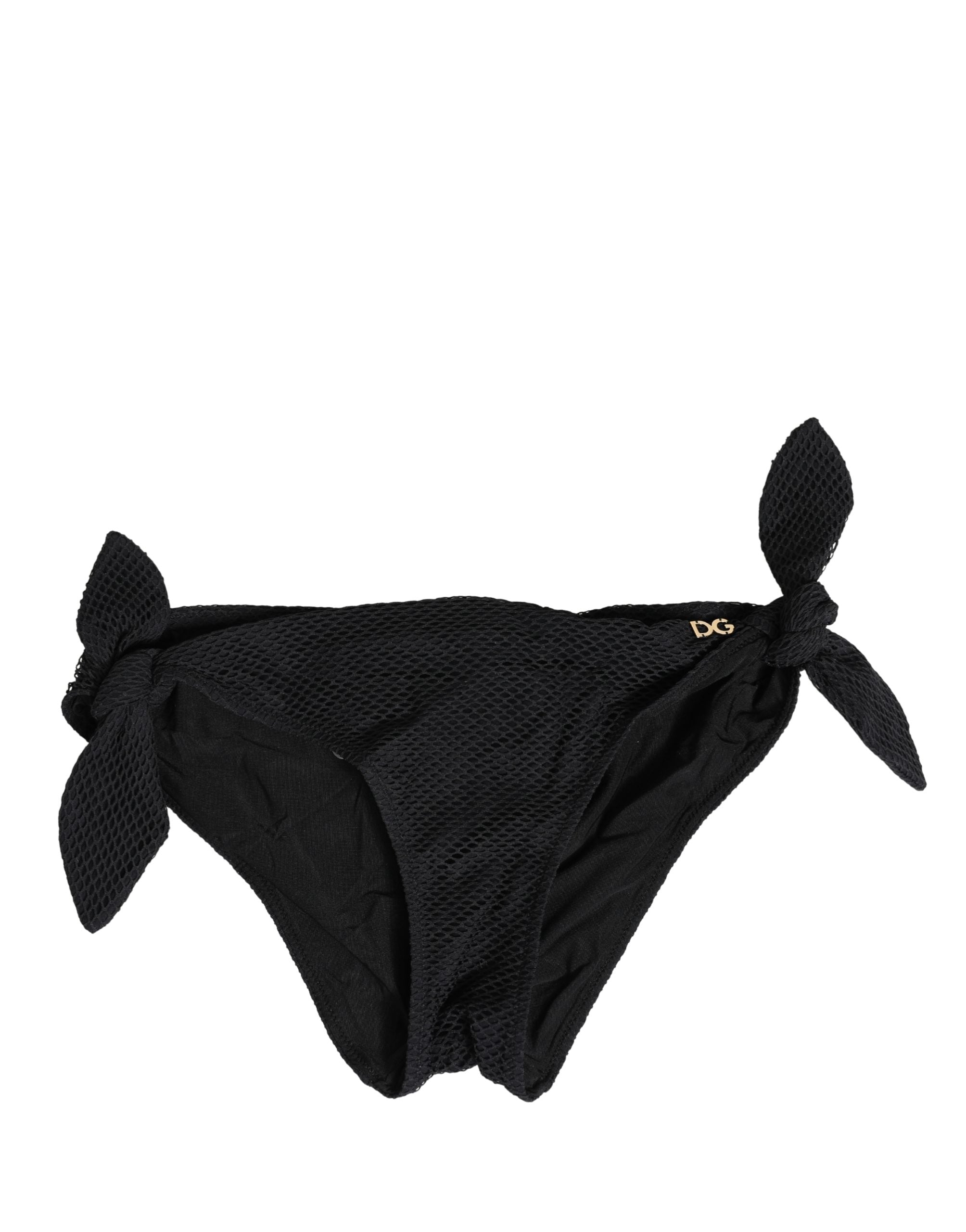 Bas de bikini noir Dolce & Gabbana avec lanières sur les côtés et logo DG, parfait pour la plage.