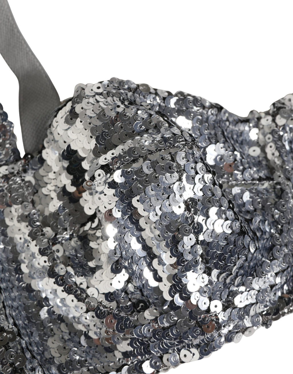 Soutien-gorge balconnet Dolce & Gabbana en sequins argentés, lingerie élégante avec détails brillants et finition raffinée.