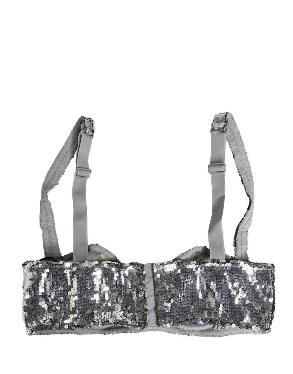 Soutien-gorge balconnet Dolce & Gabbana en sequins argentés, lingerie élégante avec détails brillants et design raffiné.