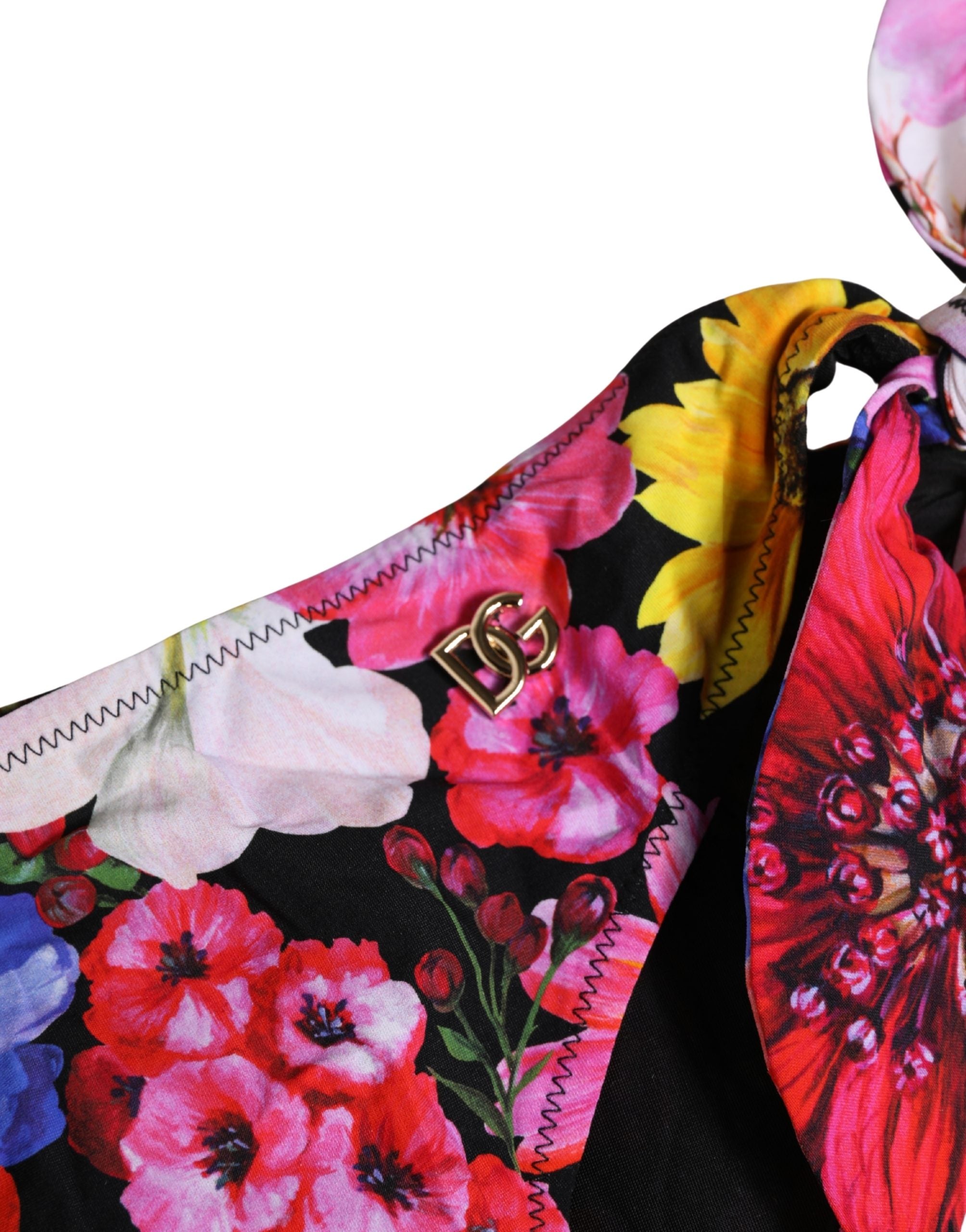 Bas de maillot de bain Dolce & Gabbana à imprimé floral noir, maillot de bain élégant pour femmes.