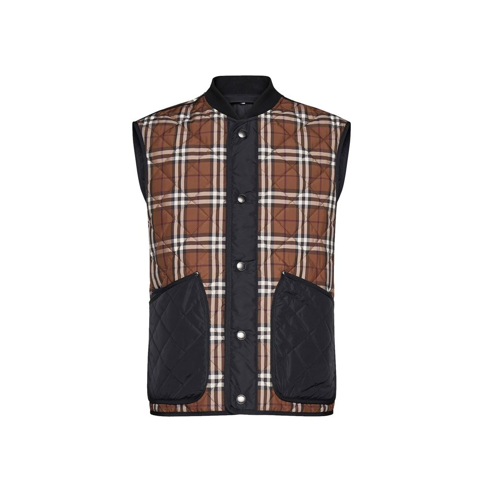 Veste sans manches en polyester marron Burberry, élégante et légère, avec design sophistiqué visible sur l'image.