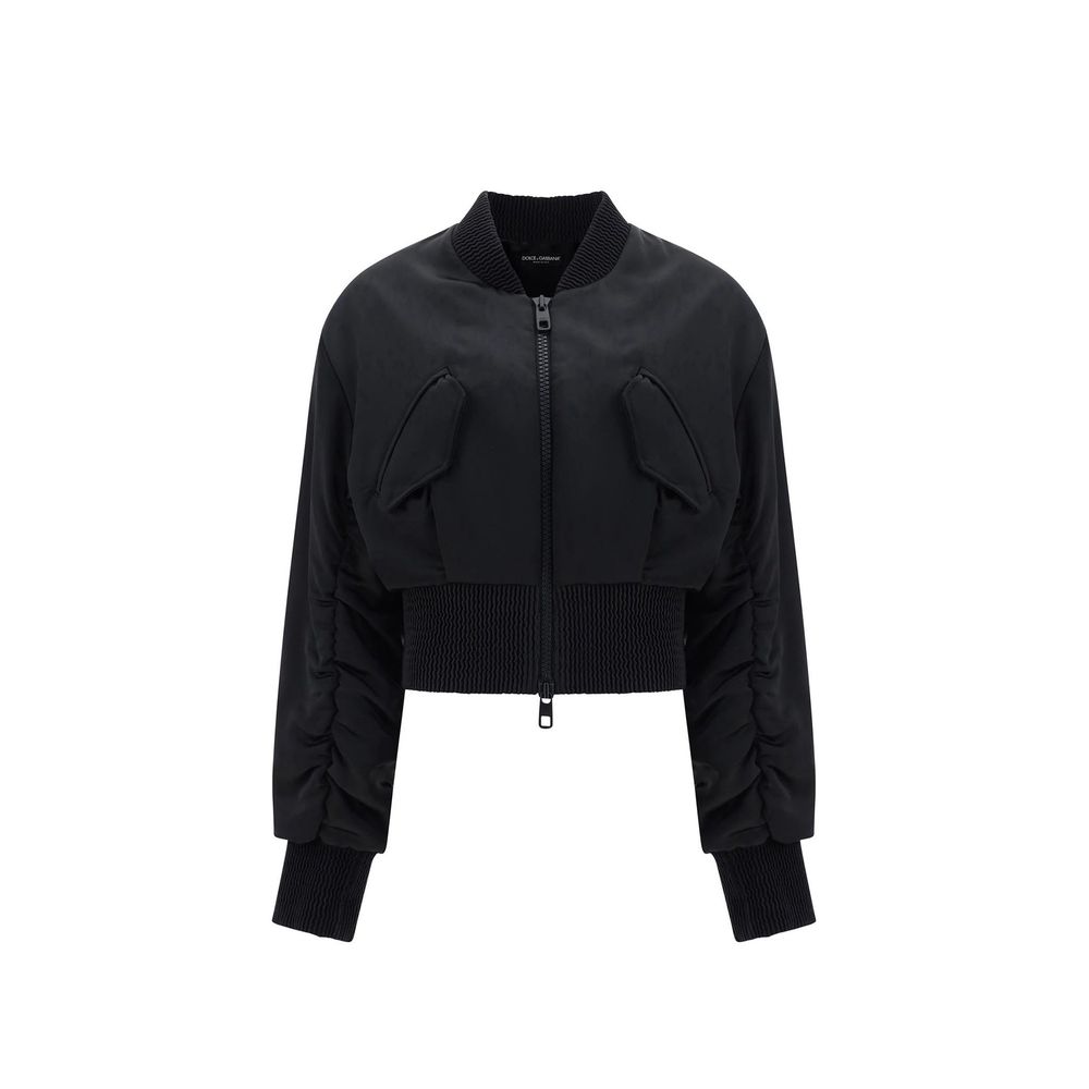 Veste bomber noire en acétate de Dolce & Gabbana, style élégant et moderne, vue de face avec détails de couture.