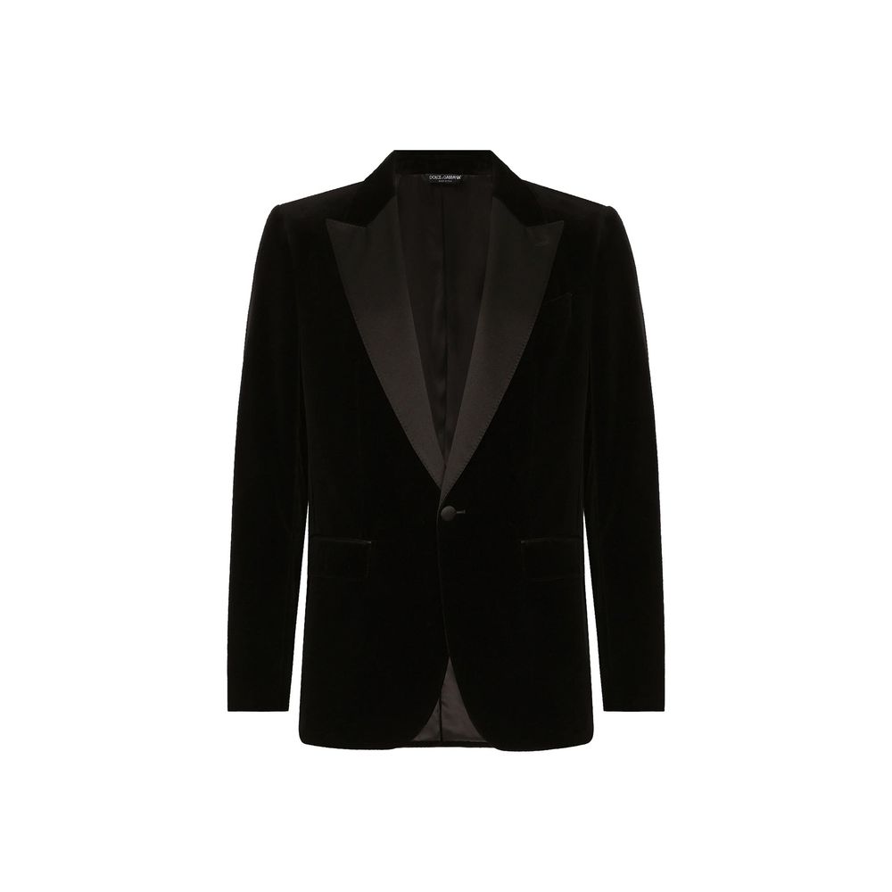 Blazer noir en coton de Dolce & Gabbana, veste élégante pour homme avec coupe ajustée et détails sophistiqués.
